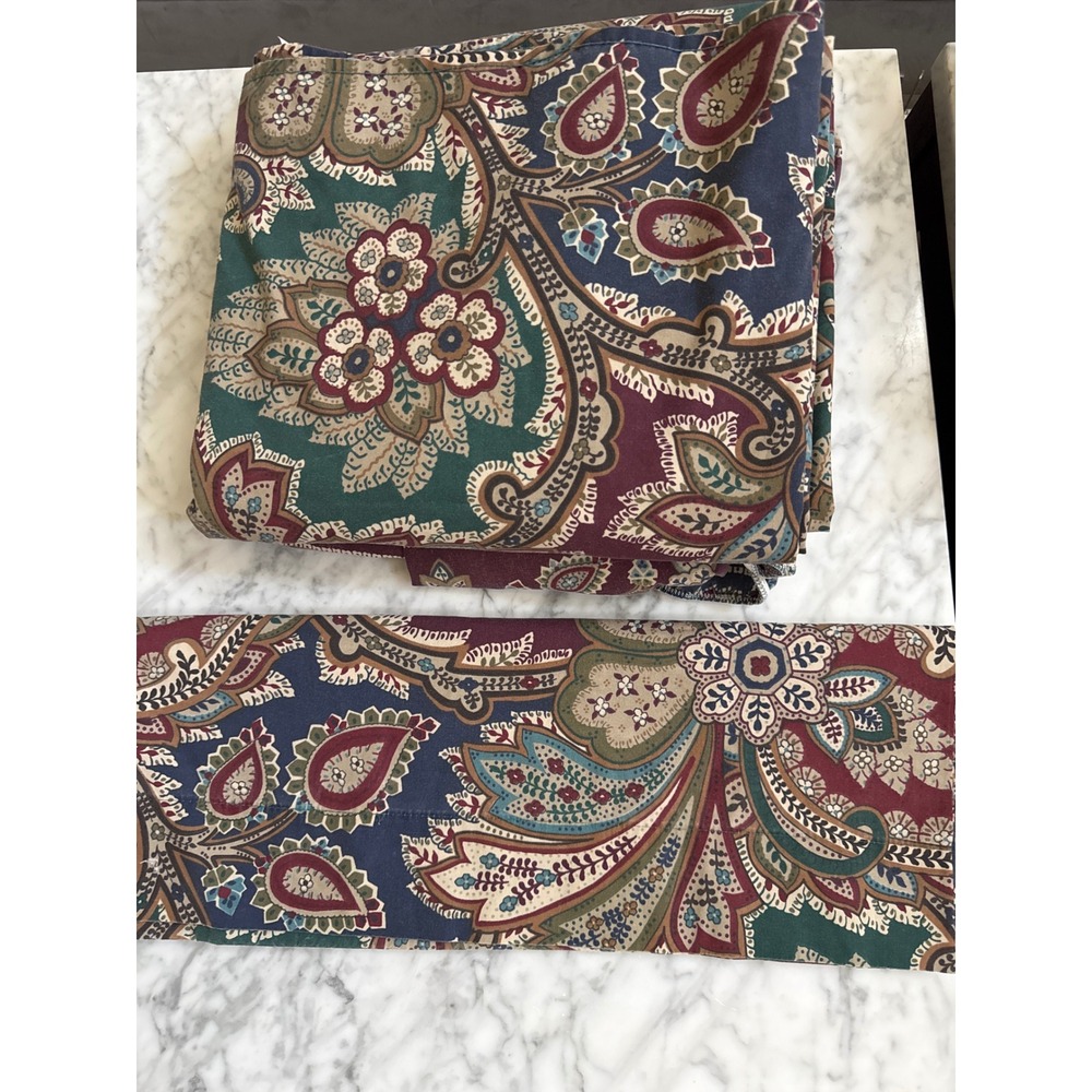 Dan River VTG Queen Sheet Set Paisley Floral Burgundy Green Navy 3pc USA